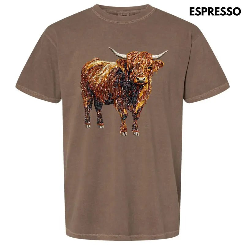 Highland Cow Faux Rhinestone Comfort Colors T-Shirt Hoodie, Sweatshirt | WearSparks.com