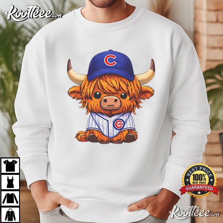 Highland Cow In Cubs Baseball Jersey Cute Mascot T-Shirt