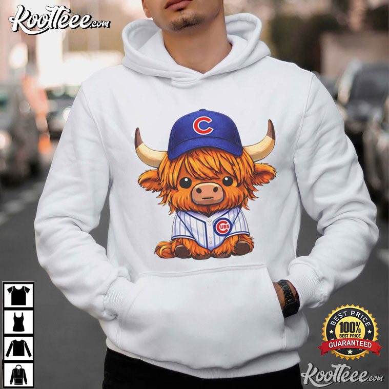Highland Cow In Cubs Baseball Jersey Cute Mascot T-Shirt