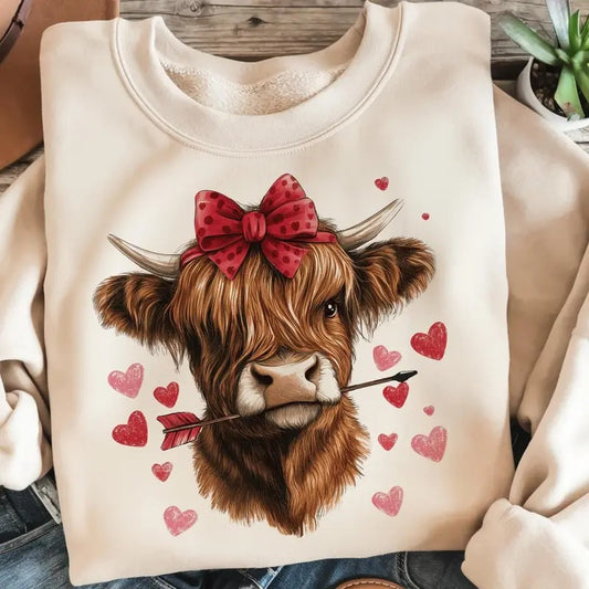 Highland Cow Valentine Sweatshirt, Coquette Girly Valentine's Day Trendy Retro Aesthetic for s & Gifts Sweatshirt...