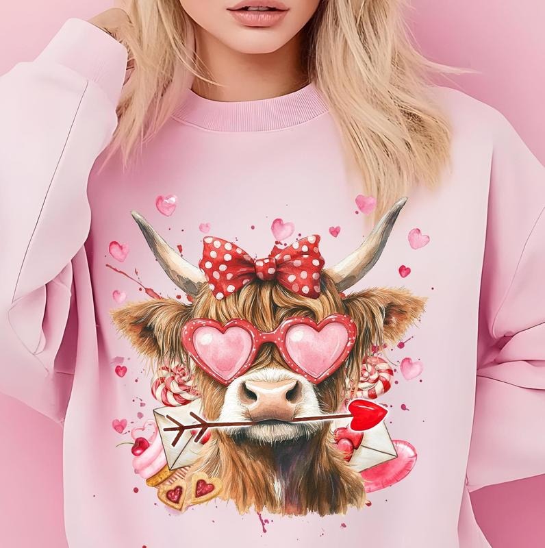 Highland Cow Valentine Sweatshirt, Western Valentine Sweatshirt, Love Cow Crewneck, Heifer Valentine Gift, Retro...