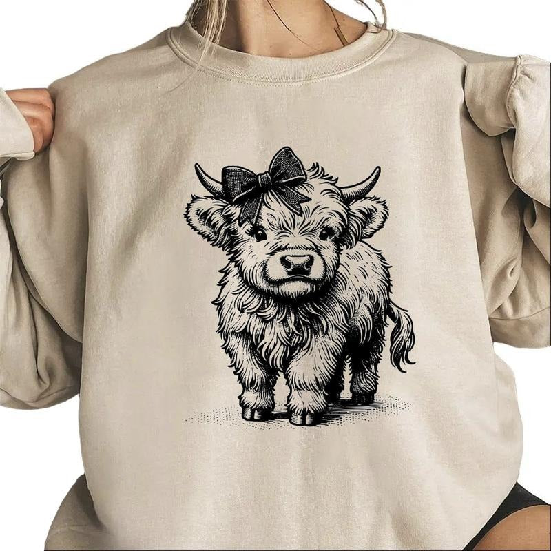 Highland Cow With Bow Sweatshirt Unisex, Cow Clipart, Highland Cow Farm Animal Unisex T-shirt Hoodie | WearSparks.com