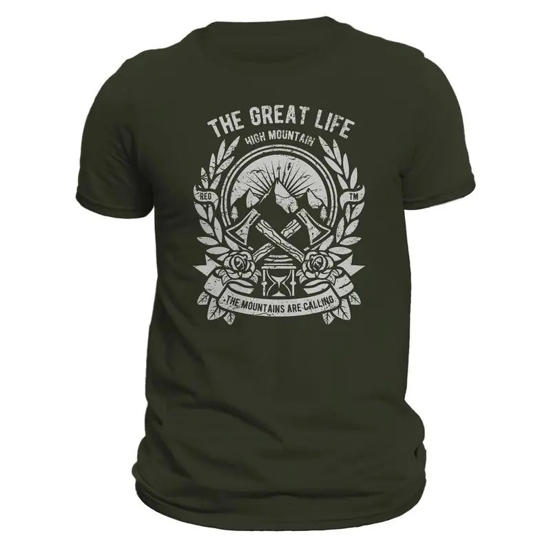 Hiking Camping The Great Life Outdoors Mountain Getaway Men's T-Shirt Casual Classic Hoodie, Sweatshirt | WearSparks.com