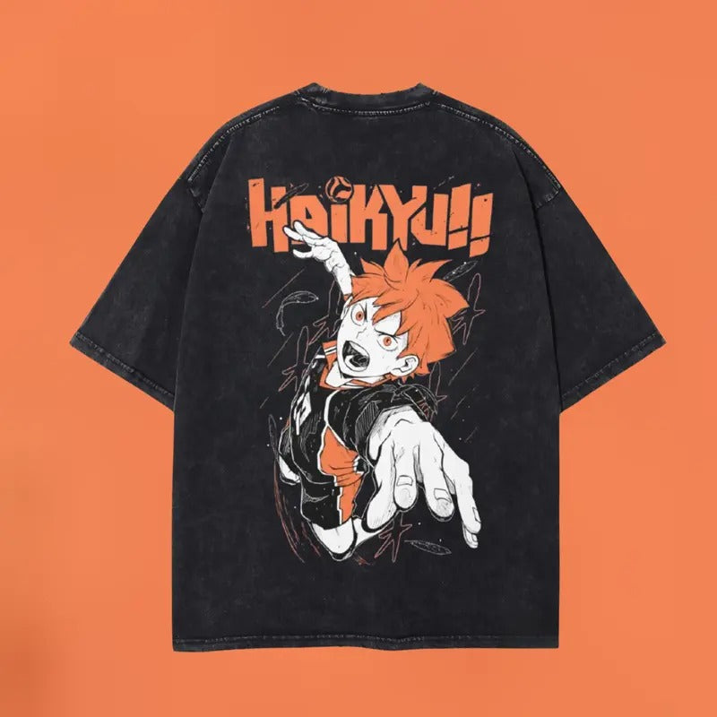 Hinata Shoyo Washed Oversized T-Shirt, Haikyuu Haikyu Anime Washed Heavy Cotton Special Graphic Tee Hoodie, Sweatshirt