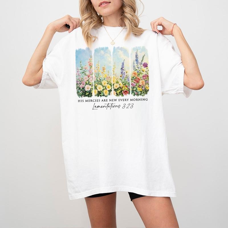 His Mercies Are New Every Morning Shirt, Lamentations 3:23 Christian Tee, Floral Faith Sweatshirt for Women,...