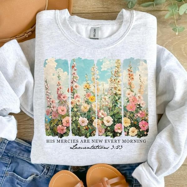 His Mercies Are New Every Morning T-Shirt, Sweatshirt, Hoodie, Wildflower Christian Shirt, Bible Verse Shirt | WearSparks.com