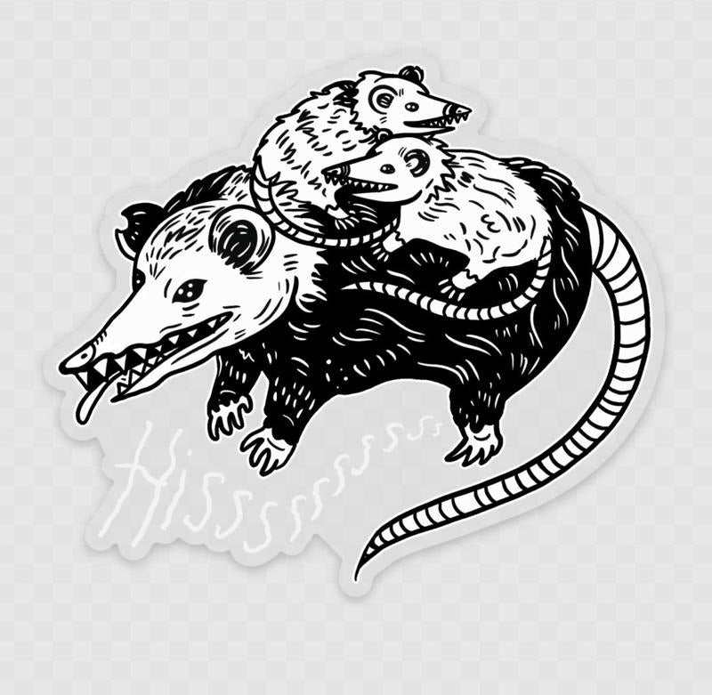 Hissssss Mother Opossum Clear Vinyl sticker, larger size at 3.5x3inches for car, bumper sticker, computer T-Shirts,...