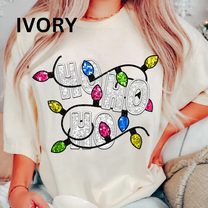 Ho Ho Ho christmas LIGHTS shirt Women's Oversized Christmas Shirt - Festive Printed Design
