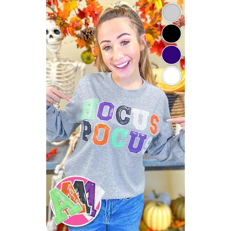 Hocus Pocus Halloween Sequin Graphic Long Sleeve T-Shirt Hoodie, Sweatshirt | WearSparks.com