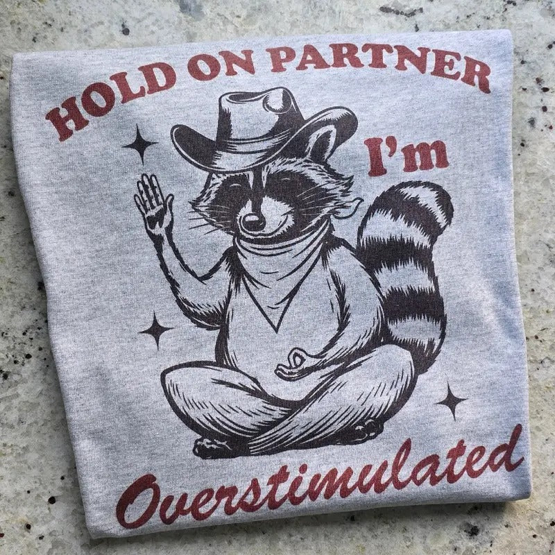 Hold on partner I'm overstimulated Graphic Tee or Sweatshirt Hoodie | WearSparks.com