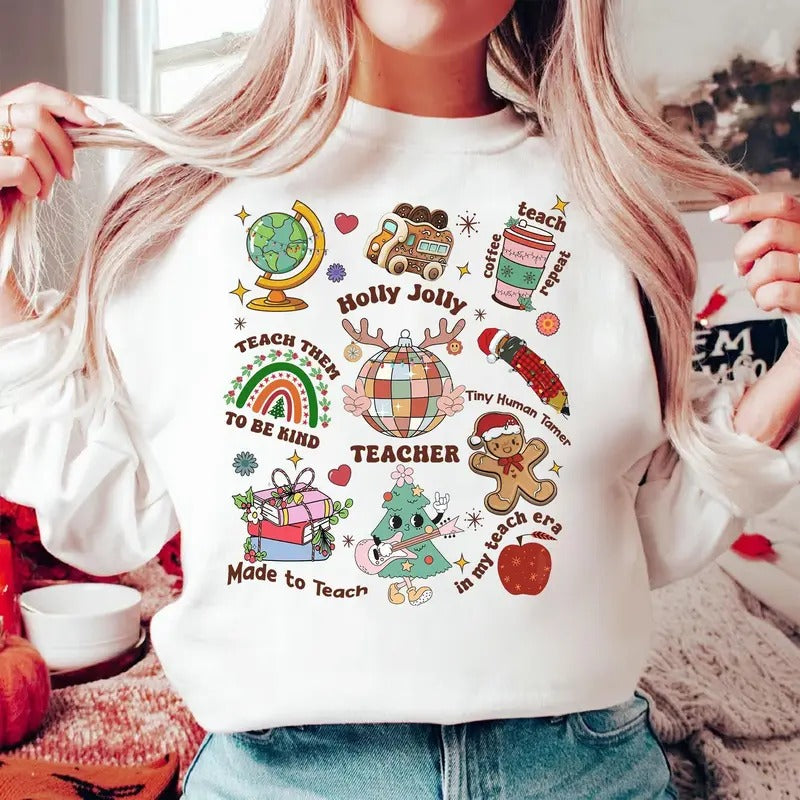 Holly Jolly Teacher Christmas Shirt Coquette Christmas Teacher Shirt Teacher Pencil Shirt Teacher Christmas Gift Teacher...