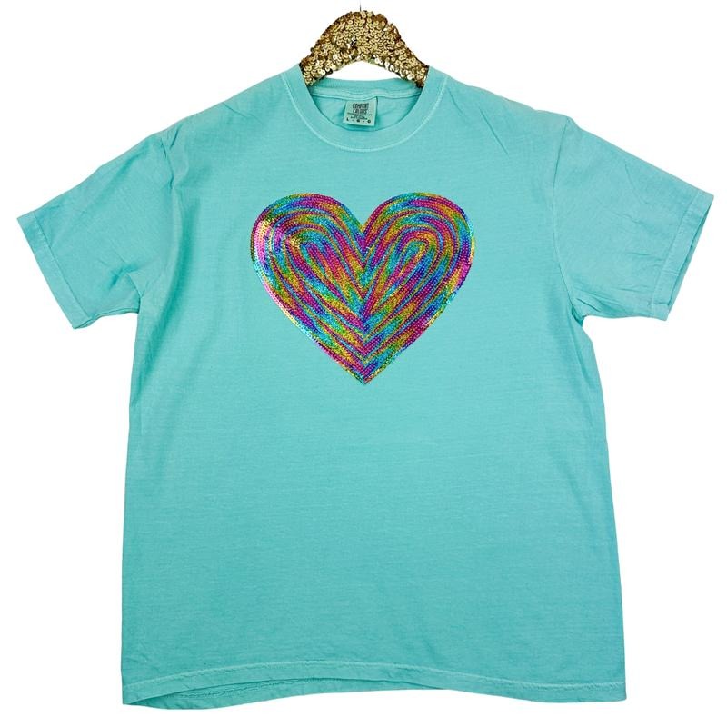 Holographic HEART Sequin Patch Comfort Colors T-Shirt -- Chalky Mint Hoodie, Sweatshirt | WearSparks.com