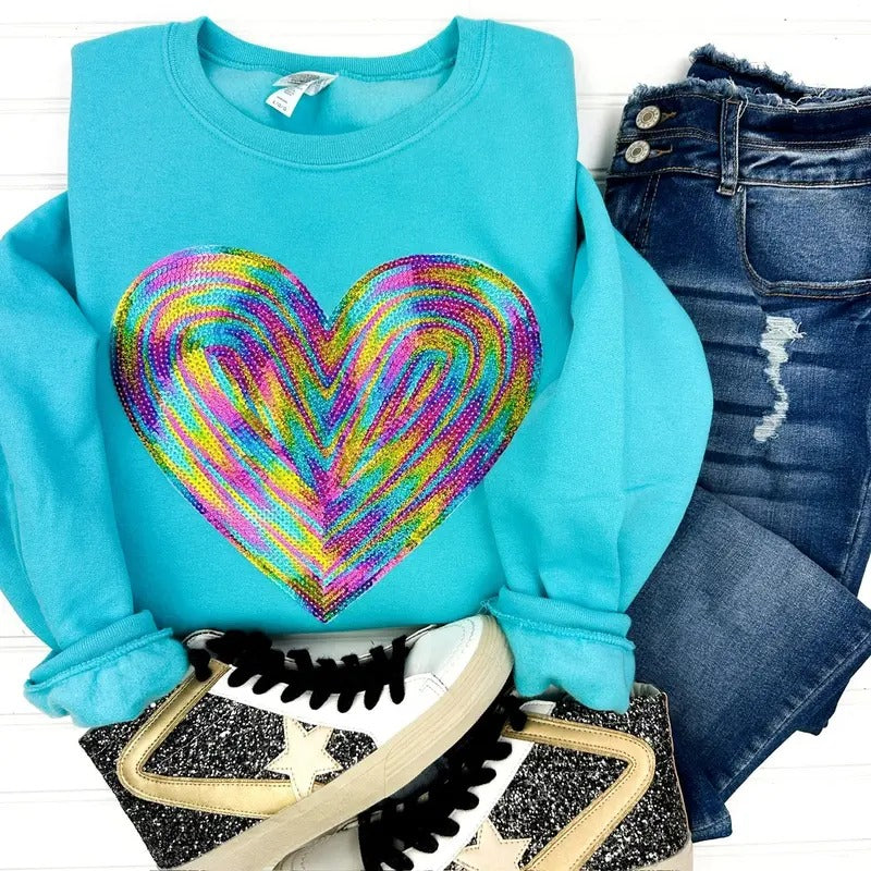 Holographic Heart Sequin Patch Sweatshirt T-Shirts, Hoodie | WearSparks.com