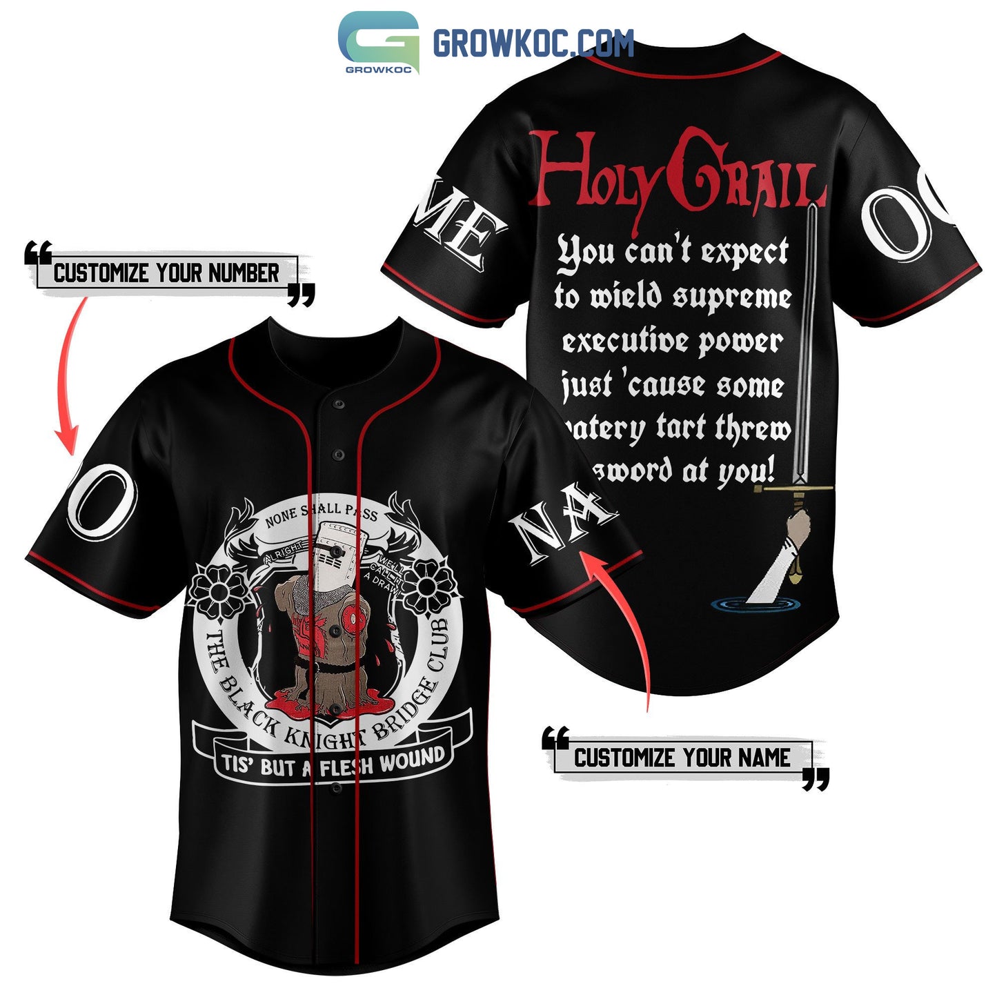 Holy Grail The Black Knight Bridge Club Personalized Baseball Jersey