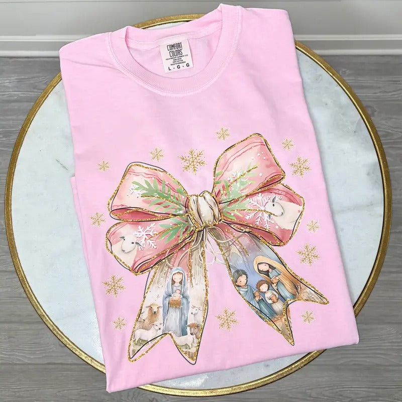 Holy Night Bow Comfort Colors T-Shirt 'NLB' Hoodie, Sweatshirt | WearSparks.com