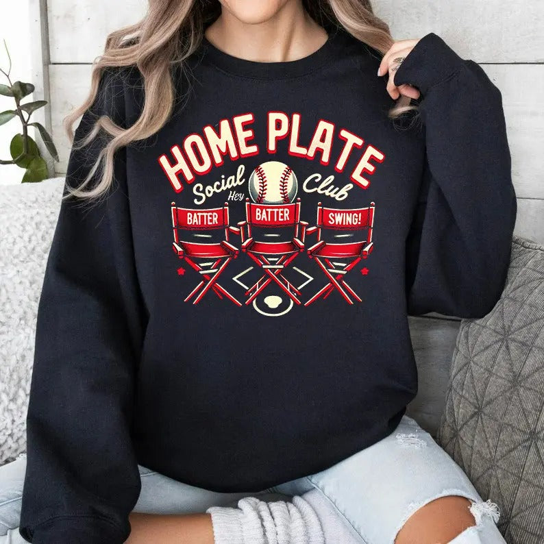 Home Plate Social Club Sweatshirt, Baseball Sweatshirt, Baseball Mom Sweatshirt, Game Day Sweatshirt, Baseball Season,...