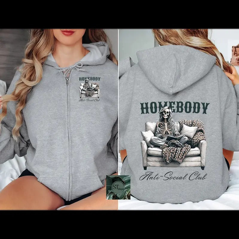Homebody Social Club Zip Hoodie Black or Sport Grey T-Shirts, Sweatshirt | WearSparks.com