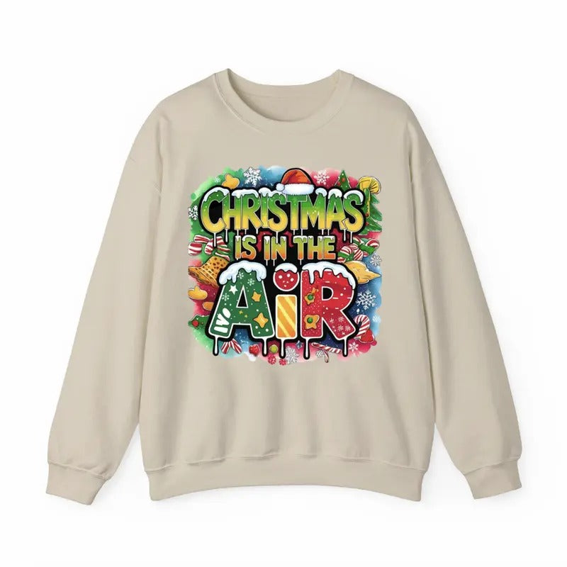 Christmas Is In The Air Sweatshirt/Shirt/Hoodie, Retro Crewneck, Gift For Girlfriend, Cotton | WearSparks.com