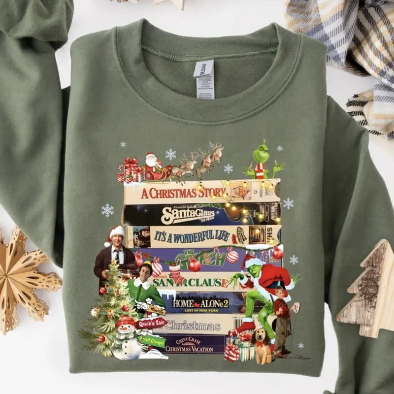 Vintage Christmas VHS Sweatshirt/Shirt/Hoodie, Retro Crewneck, Gift For Girlfriend, Cotton | WearSparks.com