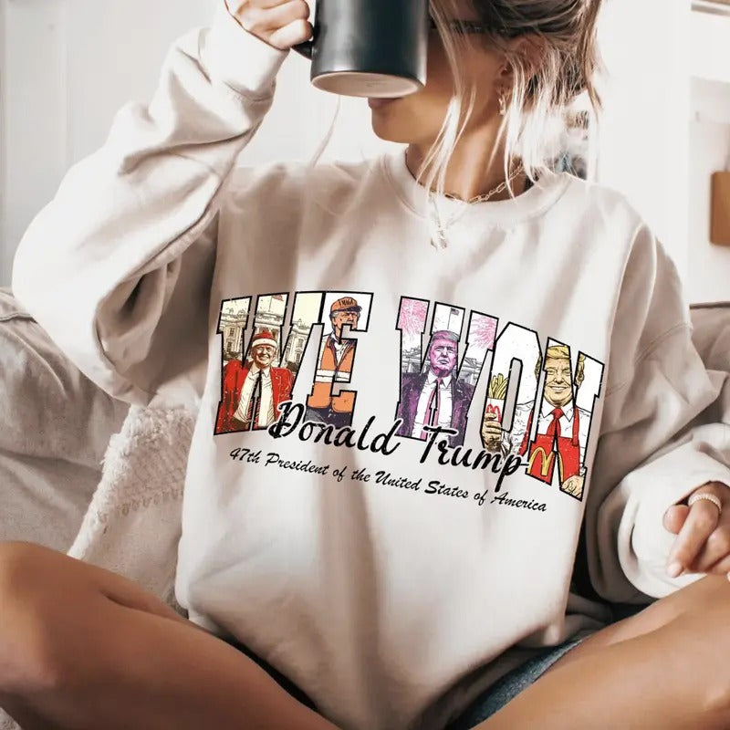 We Won Trump 47th Tshirt/Sweatshirt/Hoodie, Retro Santa Crewneck, Gift For MyFriends, Cotton, Menswear Top | WearSparks.com
