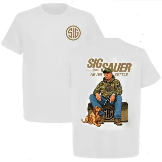 Sig Sauer Trump Hunting 2 Sided T-Shirt/Hoodie, Unisex Short Sleeve Casual 100% Cotton, Top Menswear, Tactical Gear, Gun...