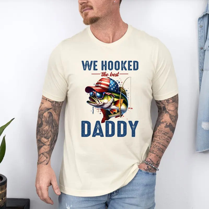 Hooked on Daddy Shirt, American Dad Shirt, Father's Day Shirt, Large Mouth Bass Sublimation Shirt, Fishing Shirt, Bass...