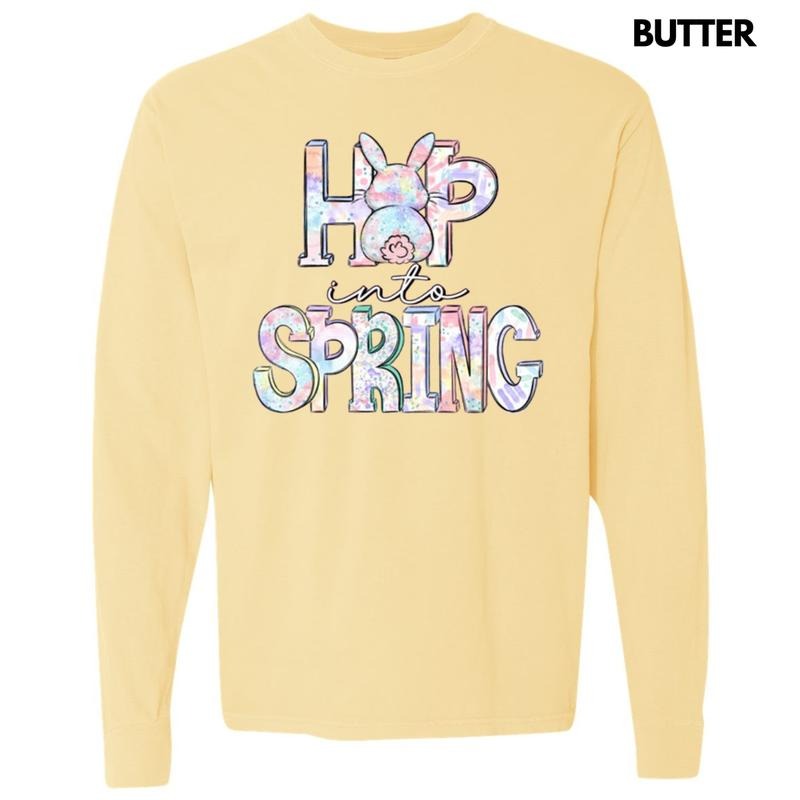 Hop Into Spring Long Sleeve Comfort Colors T-Shirt Hoodie, Sweatshirt | WearSparks.com