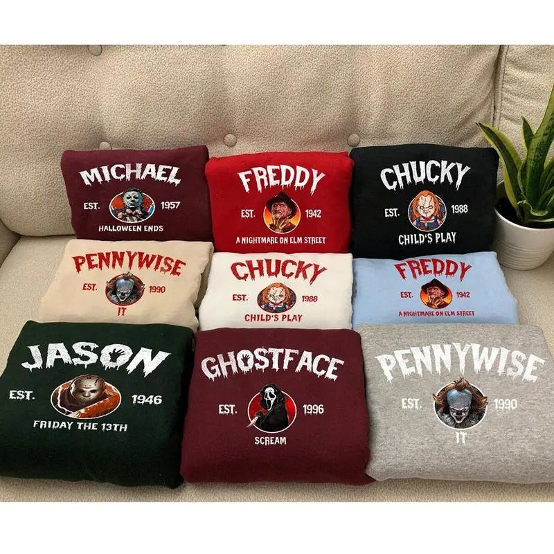 Horror Characters Friend Sweatshirt, Horror Movie Hoodie, Chucky, Ghostface, Scream, Freddy, Michael, Jason, Halloween...