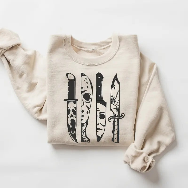 Horror Characters Ghostface Sweatshirt, Ghostface Halloween Crewneck Sweatshirt, Scary Movies Halloween Tee Shirt, Horror...