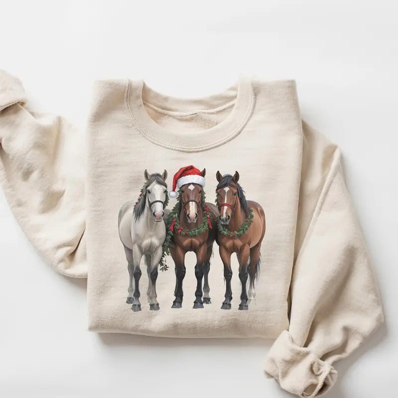 Horse Christmas Sweatshirt, Western Christmas Horse Shirt, Womens Christmas Sweater, Funny Christmas Holliday T-Shirt,...
