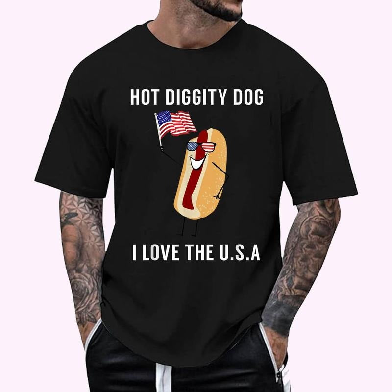 Hot Diggity Dog I Love USA - Funny Fourth of July T-Shirt