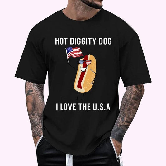 Hot Diggity Dog I Love USA - Funny Fourth of July T-Shirt