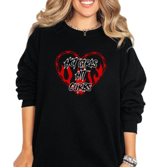 Hot Girls Hit Curbs' Crewneck Sweatshirt, T Shirt, or Hoodie Grunge Aesthetic Pullover | Casual, Comfort, Streetwear...