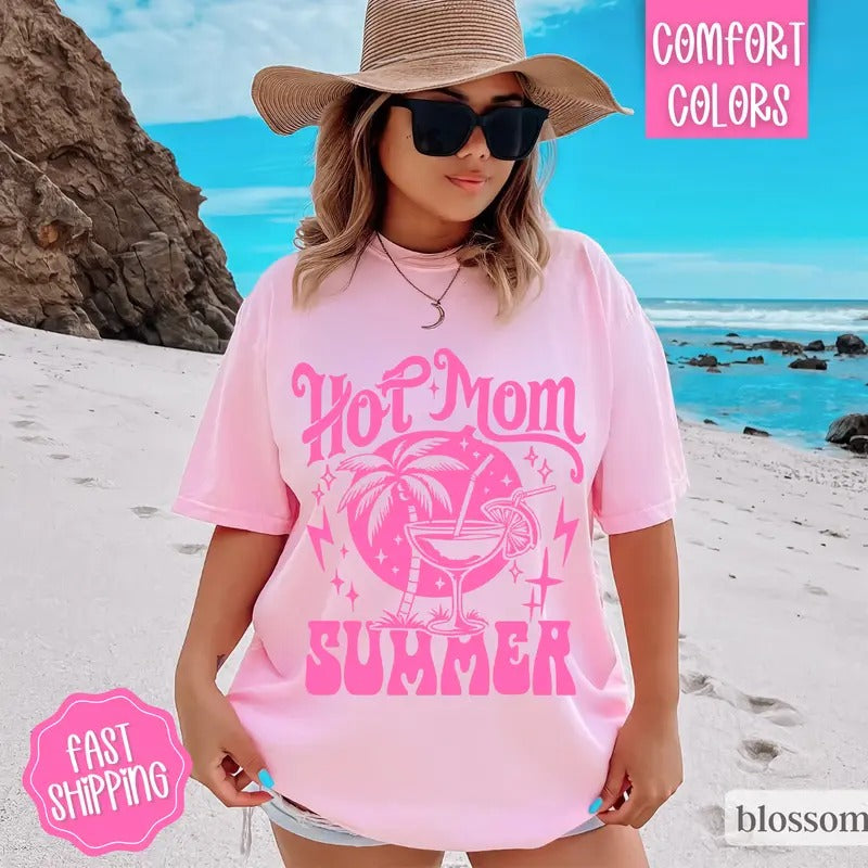 Hot Mom Summer Shirt, Cute Summer Tshirt, Oversized Beach Tee, Swimsuit Cover Up Hoodie, Sweatshirt | WearSparks.com