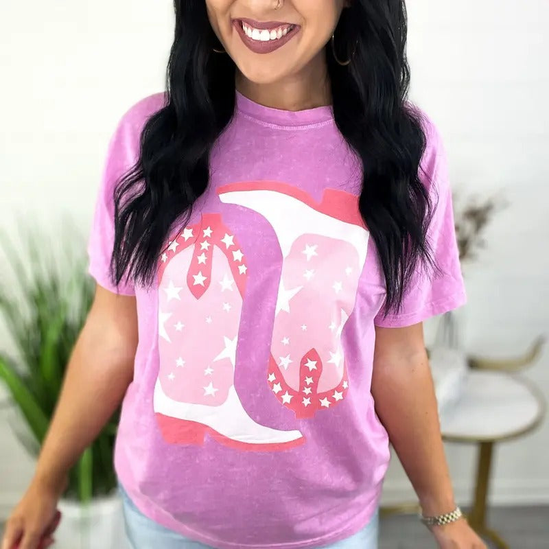 Hot Pink 'Cowboy Boots" Graphic Tee Hoodie, Sweatshirt | WearSparks.com