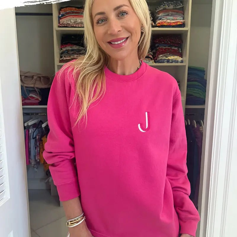 Hot Pink Embroidered Initial Sweatshirt (S-XL) T-Shirts, Hoodie | WearSparks.com