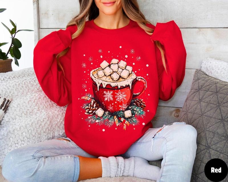 Hot coco Christmas sweatshirt, Christmas outfit, Christmas sweater, Winter sweater, Hot chocolate sweater, Marshmallows,...