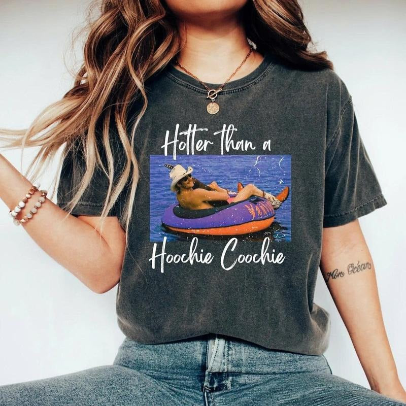 Hotter Than A Hoochie Coochie Tee, Womens Summer Vacation Tshirt, Gift Music Lover Tshirt, 90s Country Music Trendy...