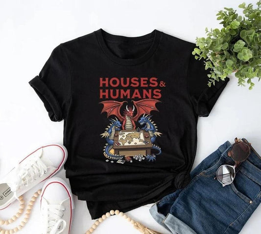 Houses And Humans Dungeons and Dragons T-Shirt Sweatshirt Hoodie, DND Houses And Humans Parody Funny Dungeons Roleplay...
