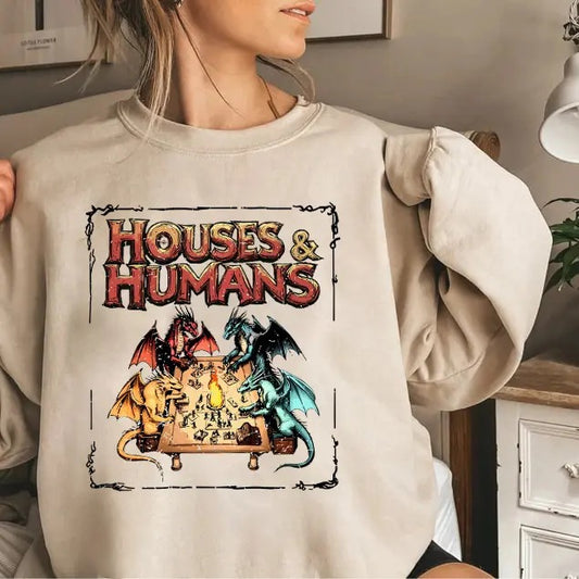 Houses and Humans D&D Shirt, Dungeons and Dragons Gift Tee for Men Women, Vintage Retro 90s Joke D and D T-shirt, Dungeon...