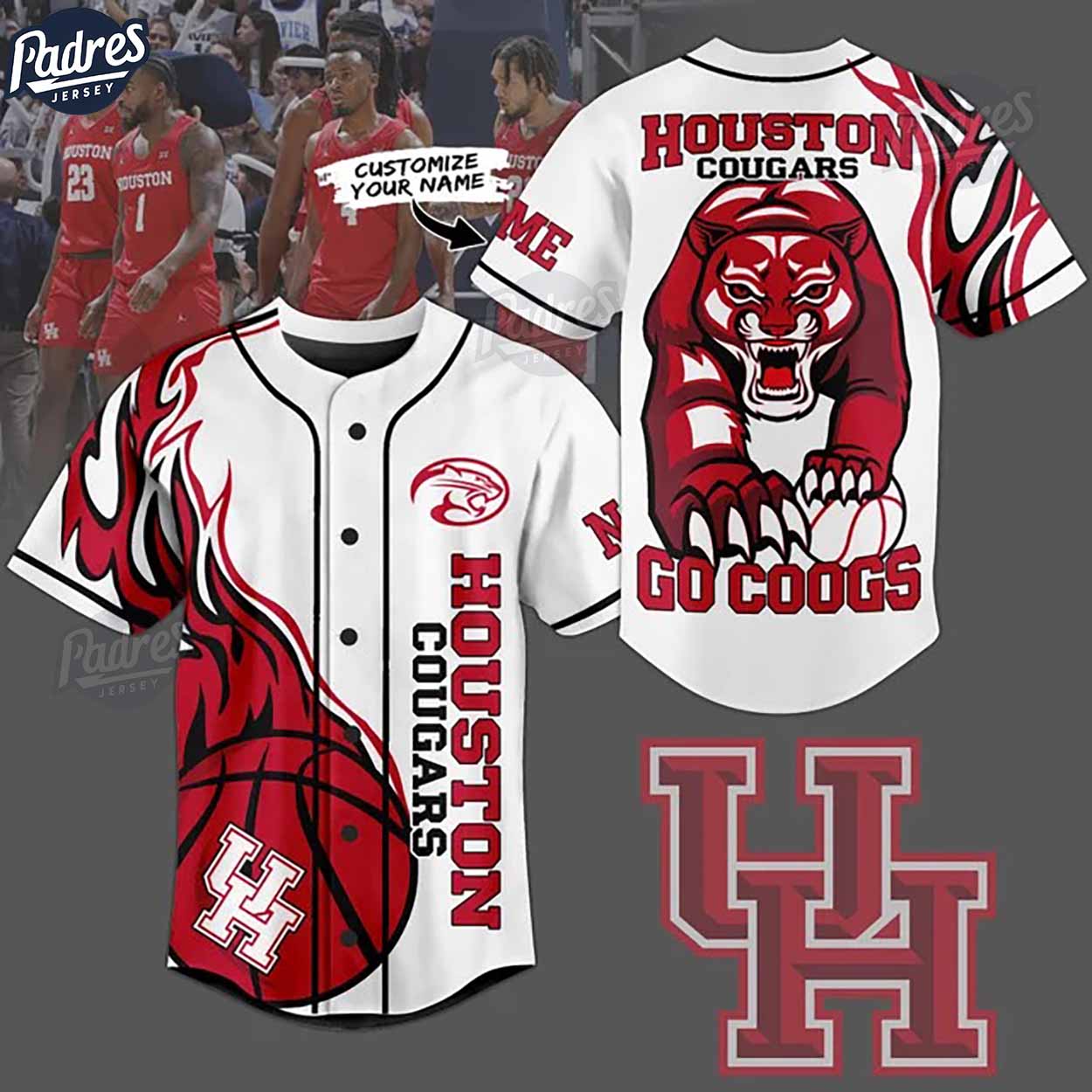 Houston Cougars Basketball Go Coogs Custom Baseball Jersey - Padres Jersey Oasis: Elevate Your Baseball Style... (Image 1)