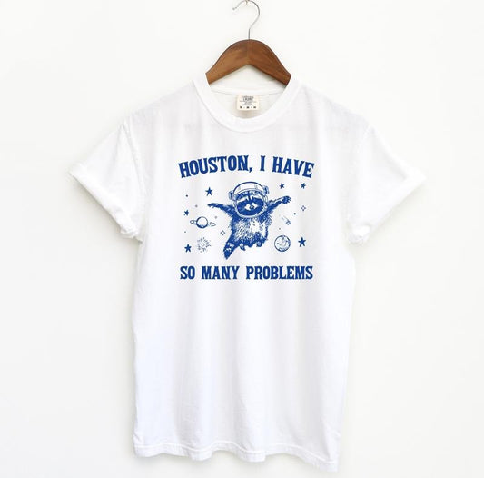 Houston I Have So Many Problems, Funny Comfort Colors Shirt, Raccoon T-Shirt, Relaxed Fit, Meme Streetwear, Space...