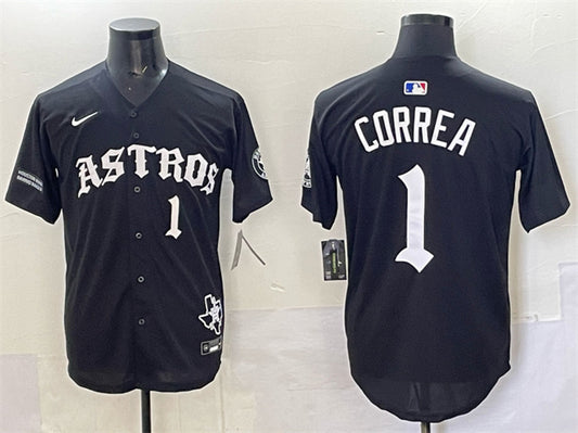 Houston Astros #1 Carlos Correa Black Gothic 'Houston Born Barrio Raised' Limited