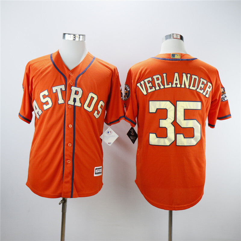 Houston Astros #35 Justin Verlander Astros 35 Orange Fan With Logo With Team Logo