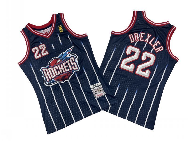 Houston Rockets #22 Clyde Drexler Rockets 22 # Navy Rockets 96-97 Season Mitchell Retro Jersey Style 2