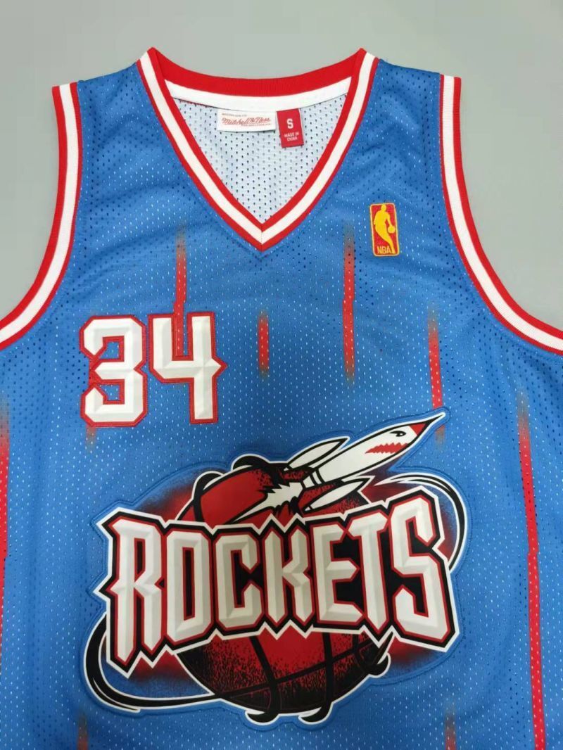 Houston Rockets #34 Hakeem Olajuwon 1996-97 throwback jersey blue Style 3