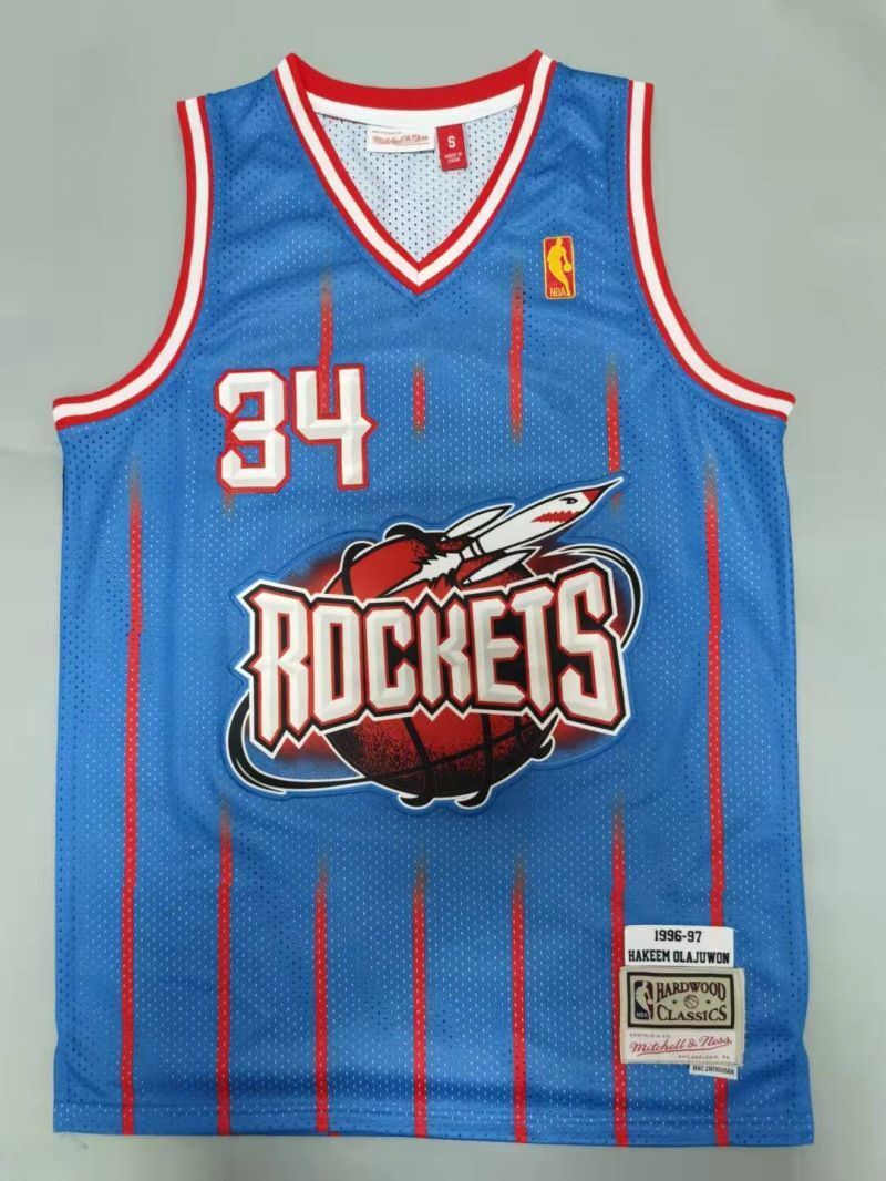 Houston Rockets #34 Hakeem Olajuwon 1996-97 throwback jersey blue Style 4