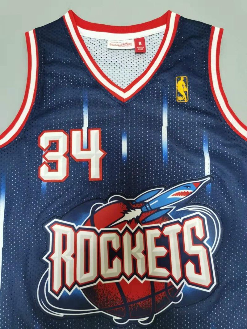 Houston Rockets #34 Hakeem Olajuwon 1996-97 throwback jersey navy Style 3