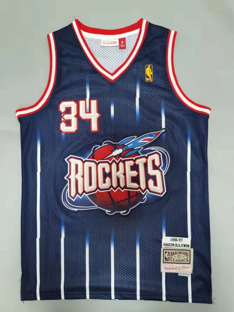 Houston Rockets #34 Hakeem Olajuwon 1996-97 throwback jersey navy Style 4