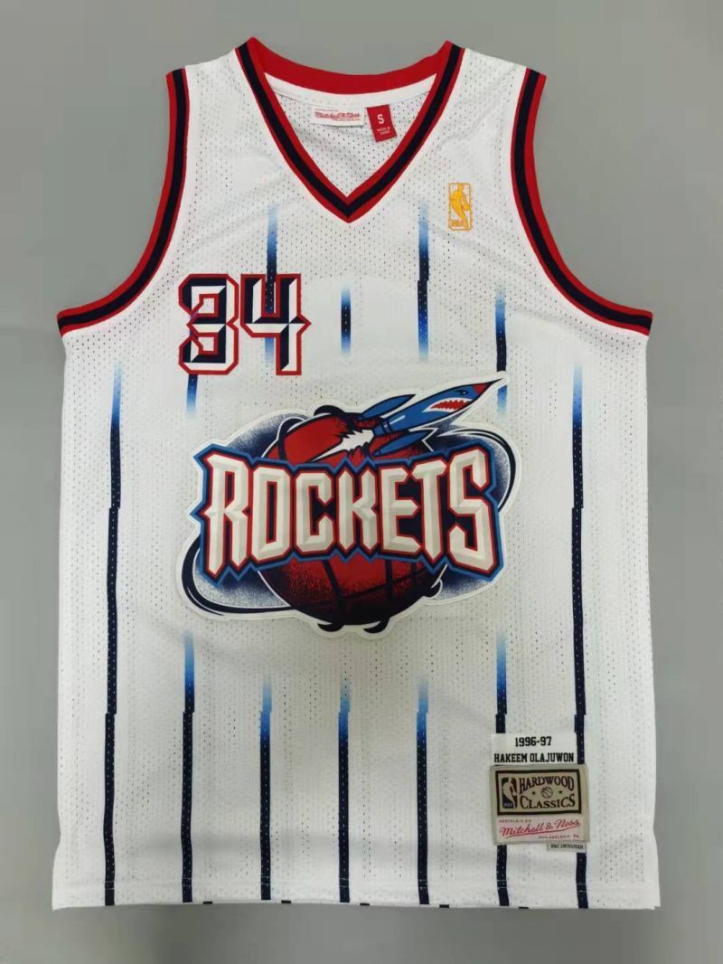 Houston Rockets #34 Hakeem Olajuwon 1996-97 throwback jersey white Style 4